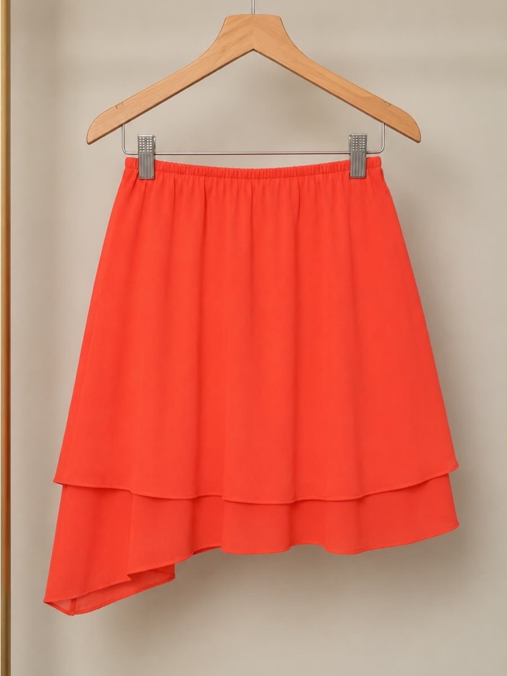 Asymmetrical Tiered Skirt in Bright Coral